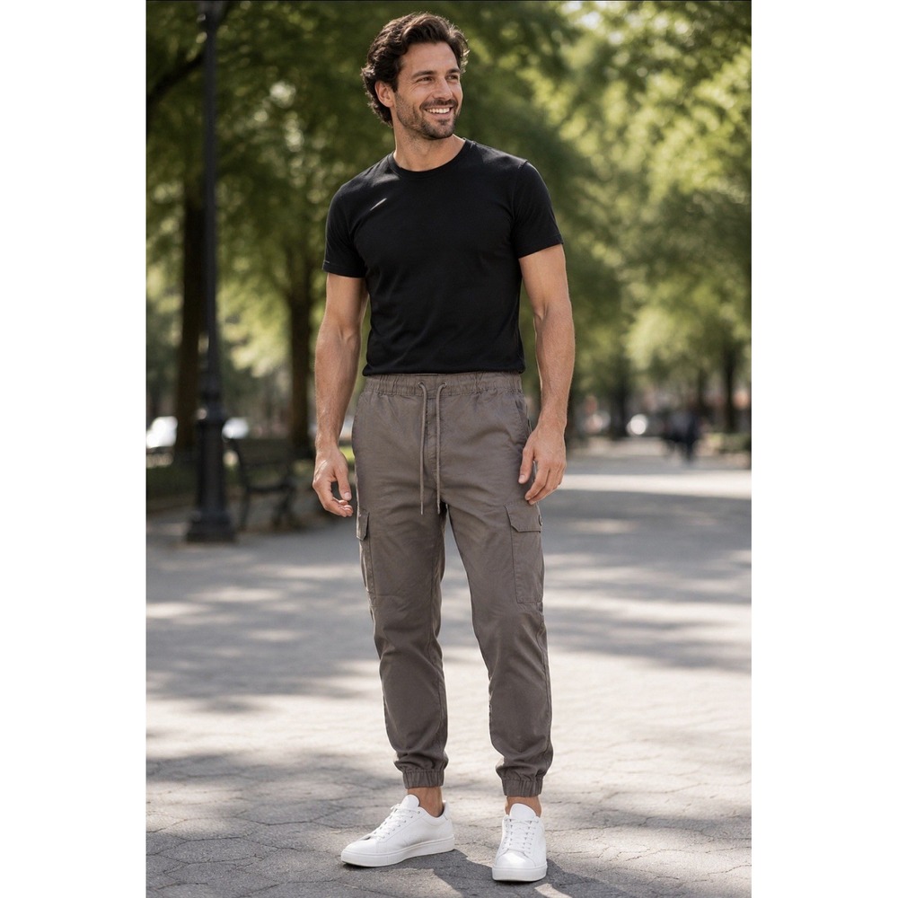 Airwalk Cargo Jogger Pants Mens Large Gray Cotton Blend Elastic Waist Utility